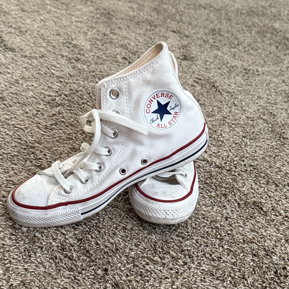 Converse Classic White High-Tops with Red Trim